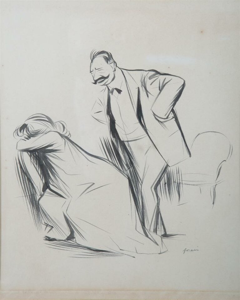 Jean-Louis FORAIN (1852-1931). - La dispute conjugale - Dessin à l'encre et lav…