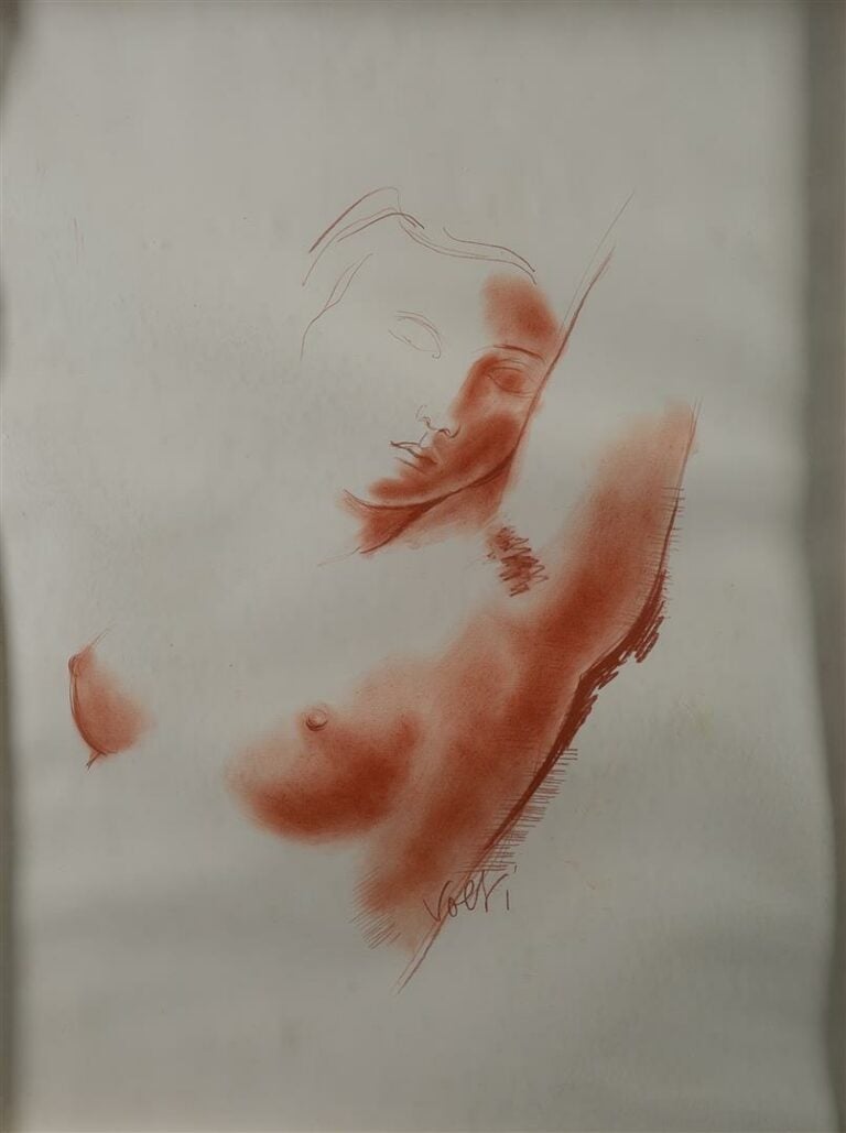Antoniucci VOLTI (1915-1989). - Femme en buste le bras levé - Dessin à la sangu…