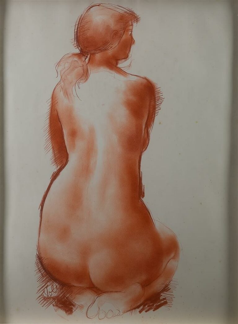 Antoniucci VOLTI (1915-1989). - Nu accroupi de dos - Dessin à la sanguine sur p…