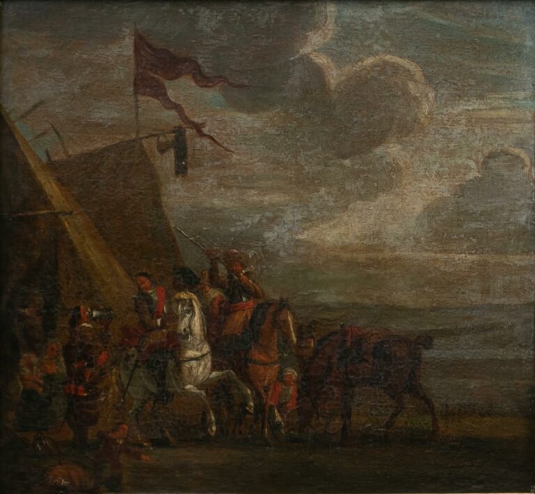 Ecole hollandaise du XVIIème siècle. - Scène de cavalerie - Huile sur toile (re…
