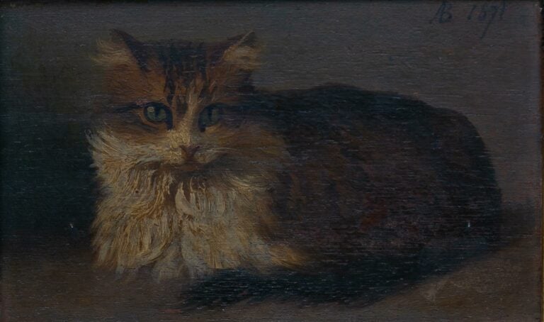 Albert BESNARD (1849-1934). - Chat - Huile sur panneau datée en haut à gauche 1…