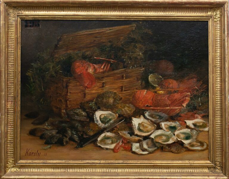 KAROLY. - Nature morte aux huîtres - Huile sur toile, signée en bas à gauche (r…