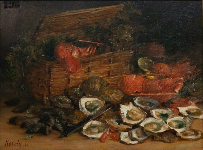 KAROLY. - Nature morte aux huîtres - Huile sur toile, signée en bas à gauche (r…