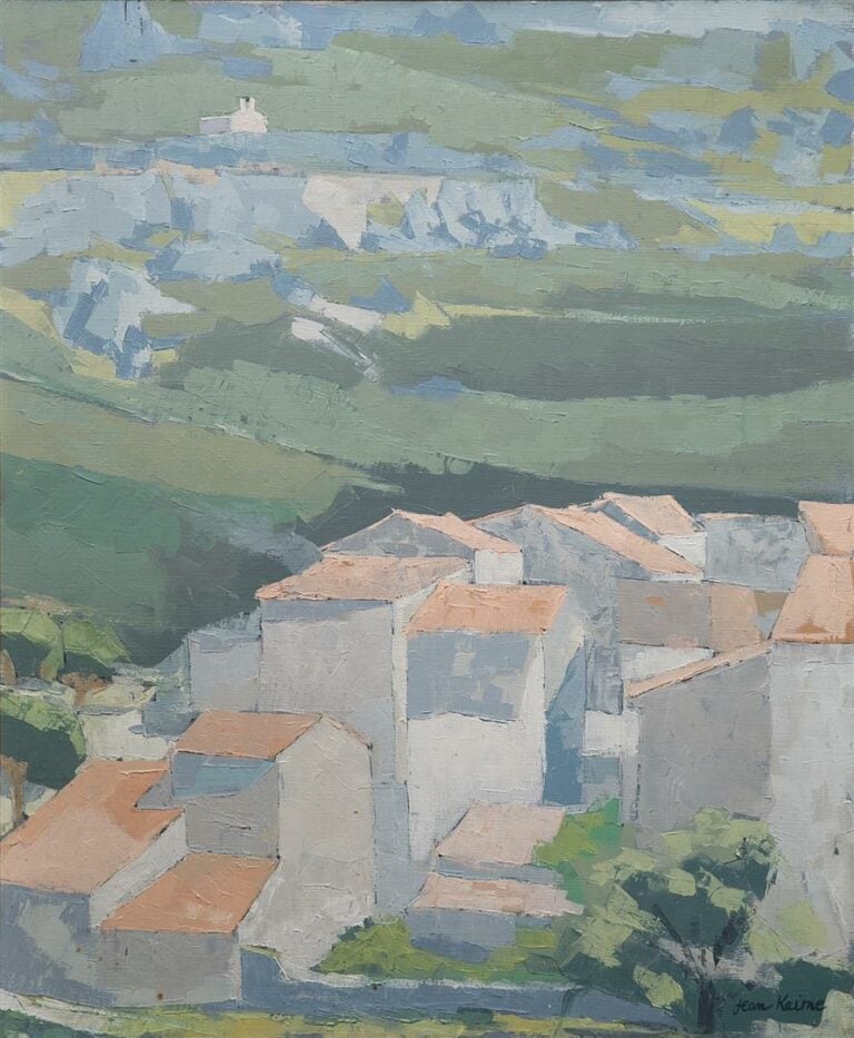 Jean KEIME (né en 1932). - Village dans la campagne (Gréolière) - Huile sur toi…
