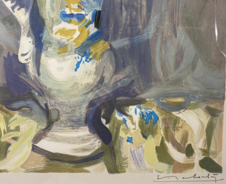 Eugène BABOULENE (1905-1994) - Bouquet de fleurs sur fond gris - Lithographie,…