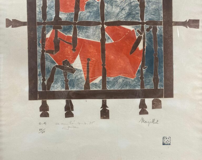 Janine MONGILLAT (1929-2002) - Composition - Estampe en couleurs, signée, dédic…