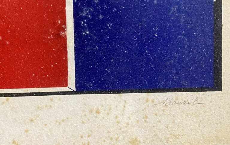 Ecole moderne - Composition centrée d'un motif rouge dans un encadrement bleu -…
