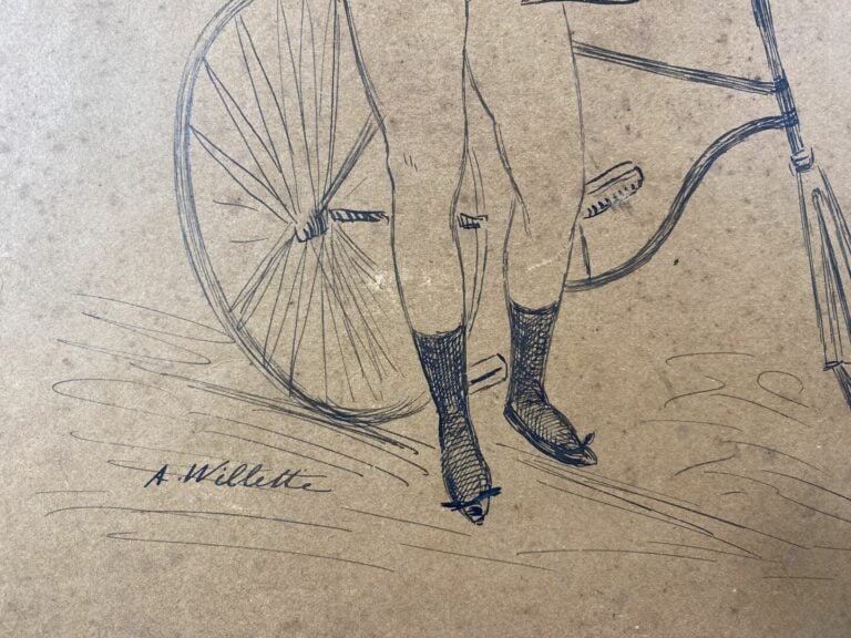 Adolphe WILLETTE (1857-1926) - Jeune femme au vélo - Dessin - Signé en bas à ga…