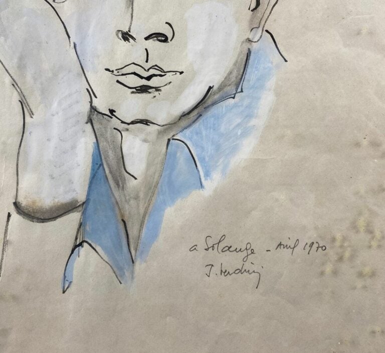 Ecole moderne - Portrait d'homme - Encre, aquarelle et rehauts de blanc - Signé…