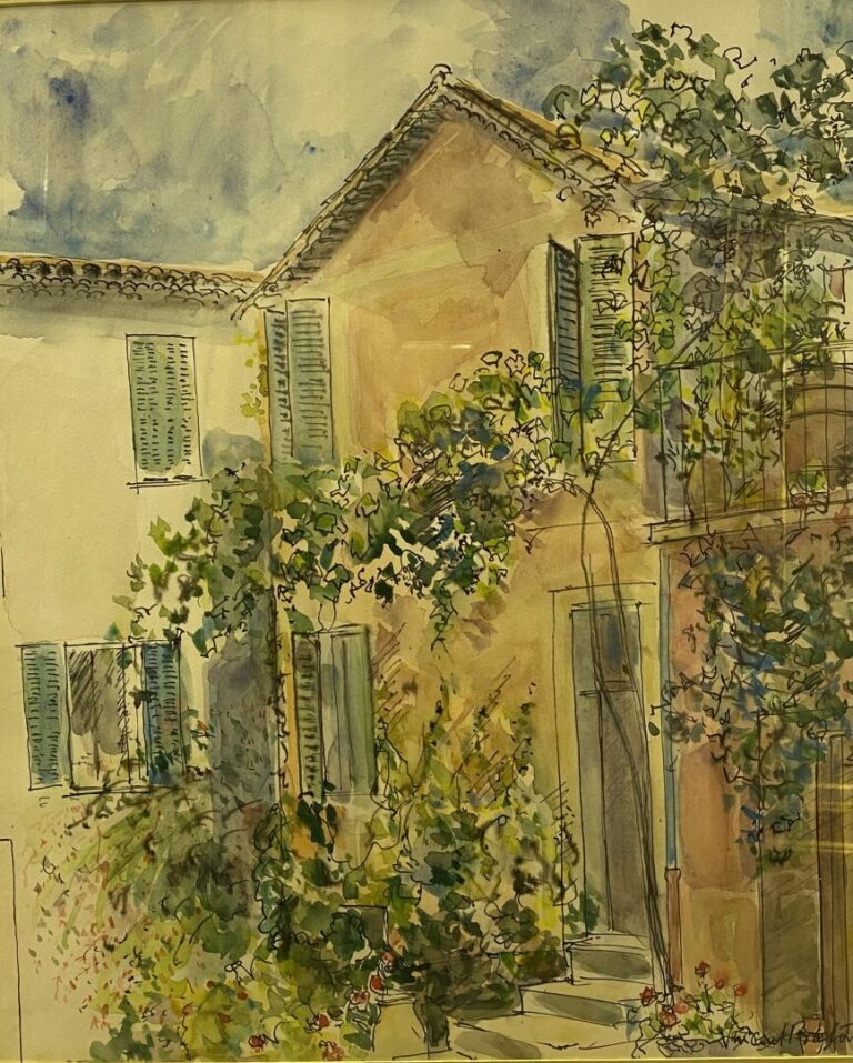 Vincent BRETON - Vue de maisons - Paire d'aquarelles - 37 x 45 cm