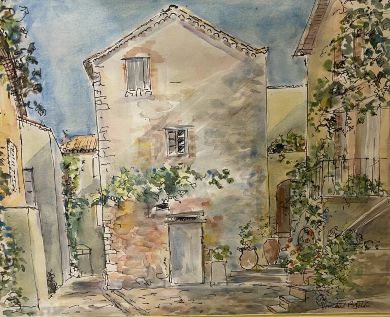 Vincent BRETON - Vue de maisons - Paire d'aquarelles - 37 x 45 cm