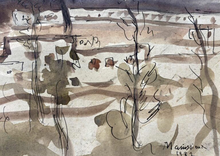 Lucien MANISSIEUX (XXe) - Vue de village - Encre et quarelle sur papier - Signé…