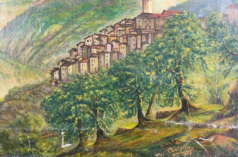 CAVIGLIA (XXe) - Village perché - Huile sur toile, signée en bas à droite et da…