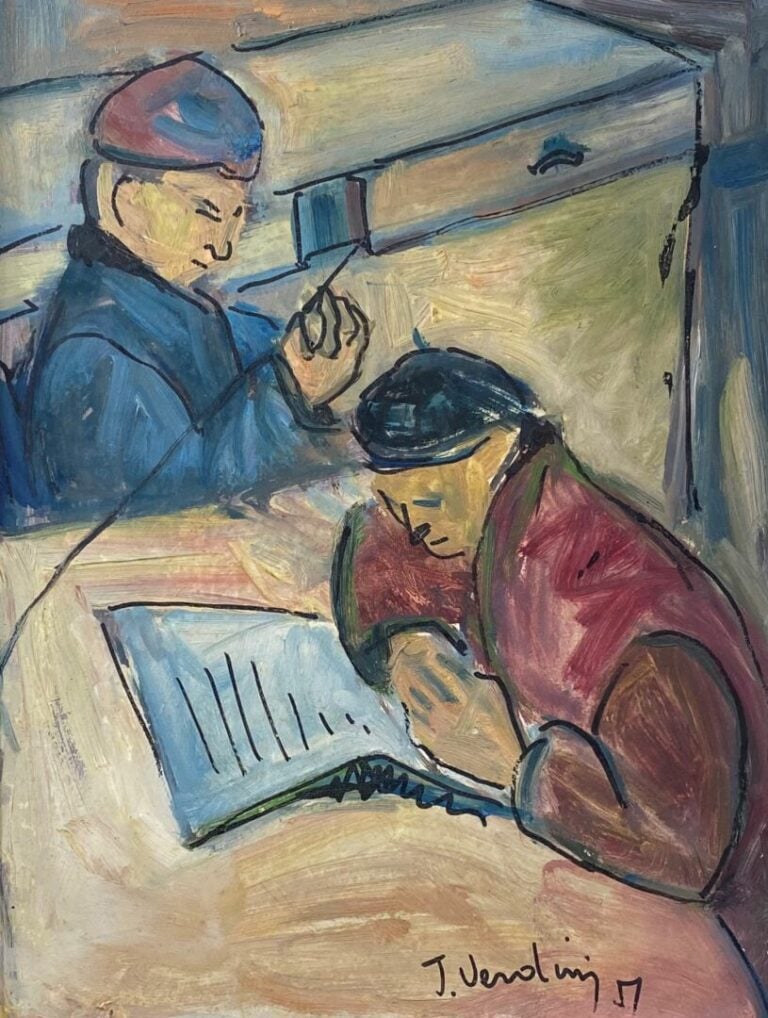 Jacqueline VERDINI (1923) - Personnages ou scènes de rue animée - Deux dessins…