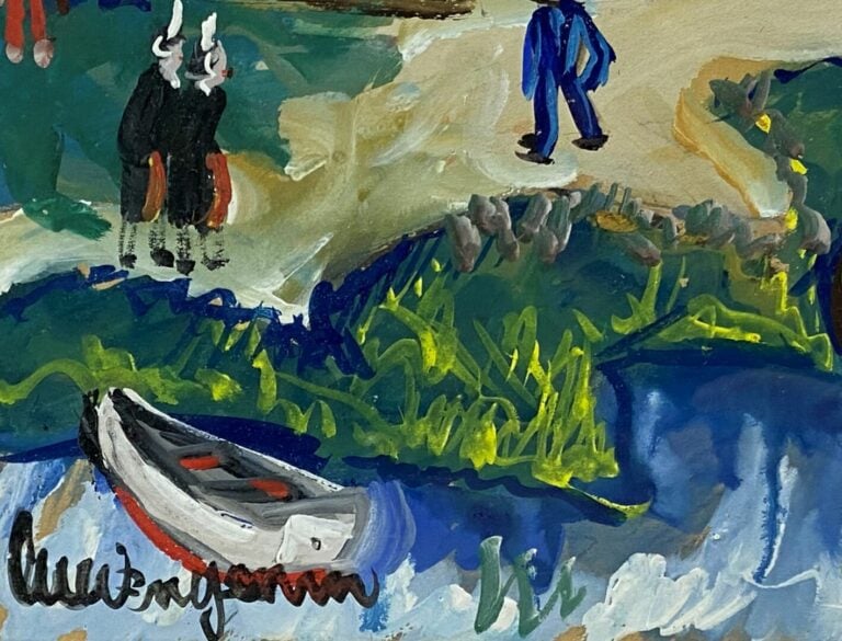 Ecole du début du XXe siècle - Petit port breton - Gouache sur papier - Porte u…