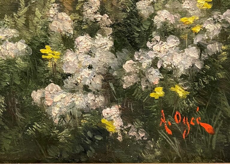 A. OGEE (XXe) - Femme dans un champ de fleurs - Huile sur toile, signée en bas…