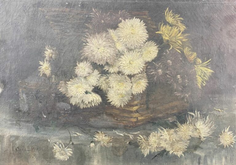 A. OGEE (XXe) - Femme dans un champ de fleurs - Huile sur toile, signée en bas…