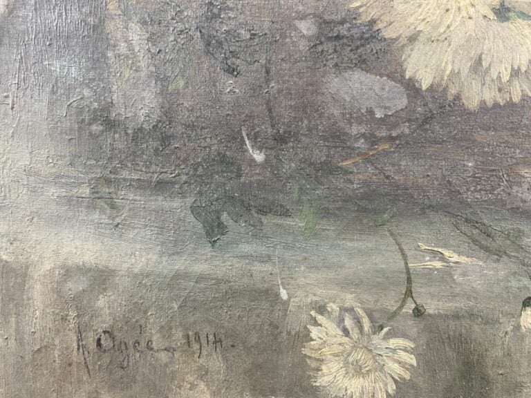 A. OGEE (XXe) - Femme dans un champ de fleurs - Huile sur toile, signée en bas…