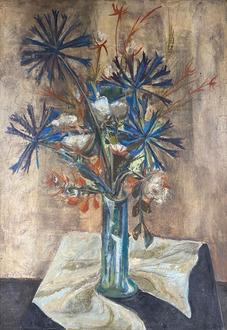 Émile MARZÉ (1930-2009) - Bouquet de fleurs sur un entablement - Huile sur toil…