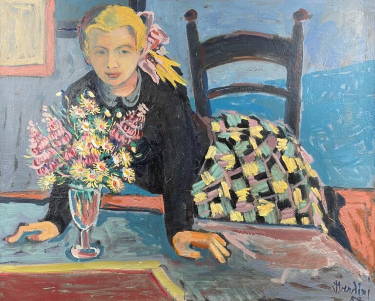 Jacqueline VERDINI (1923) - Femme dans un intérieur - Huile sur toile, signée e…