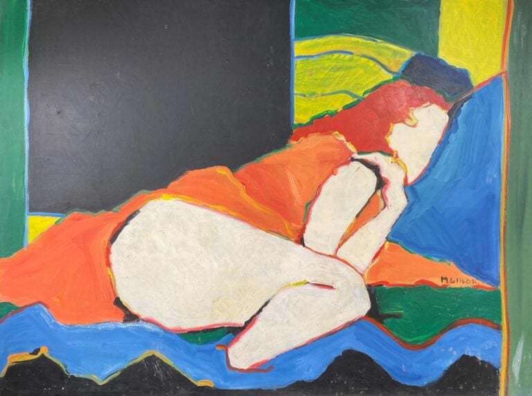 M. LALOR (XXe) - Nu féminin - Huile sur isorel - Signé à droite - 91 x 121 cm -…