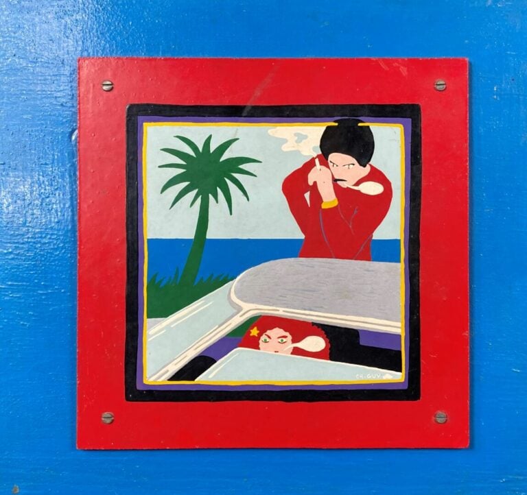 Christian GUY (1948-2006) - Deux visages - Femme et homme fumant près d'une voi…