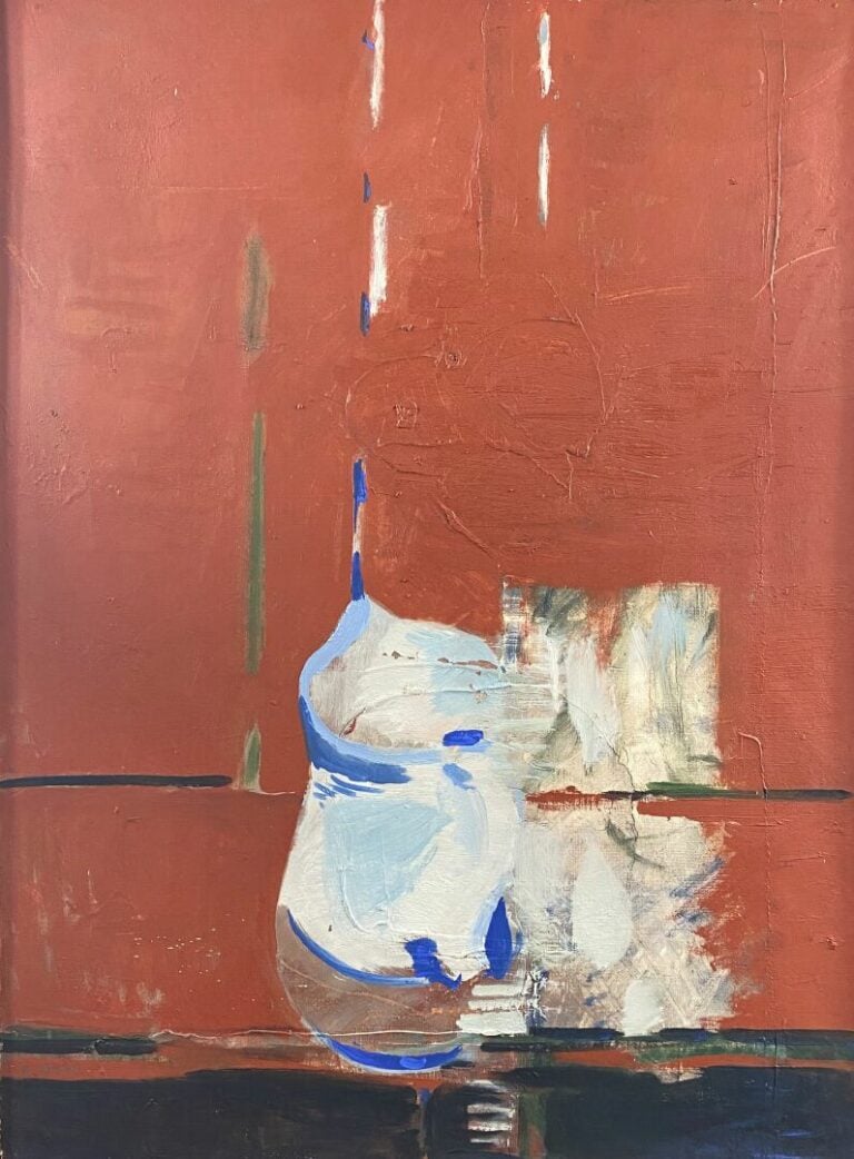Émile MARZÉ (1930-2009) - Pichet sur fond rouge - Huile sur toile, signée en ba…