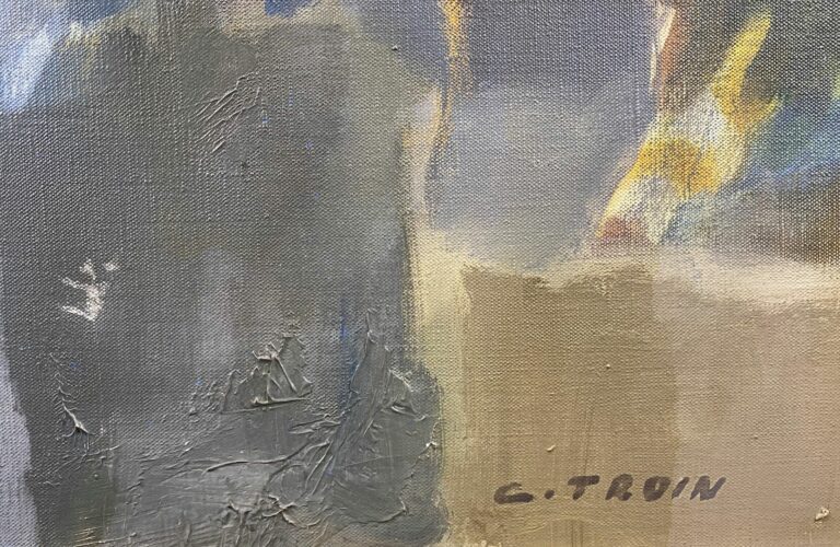 Claude TROIN (XXe) - Composition dans les tons bleus - Huile sur toile - Signée…