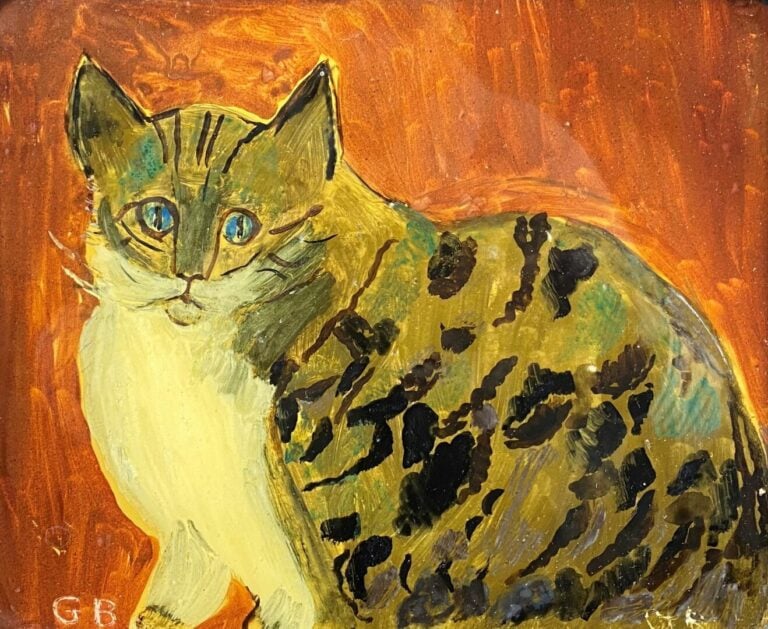 Deux peintures sur verre représentant des chats, monogrammées JB - Dim. (la plu…