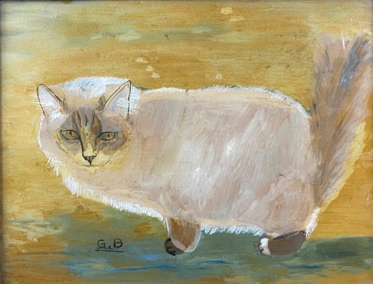 Deux peintures sur verre représentant des chats, monogrammées JB - Dim. (la plu…