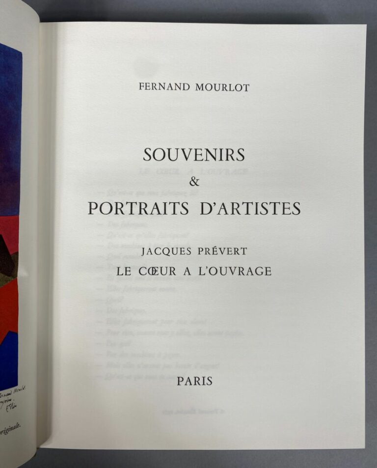 MOURLOT (Fernand) - Souvenirs et portraits d'artistes. Jacques Prévert. Le Coeu…