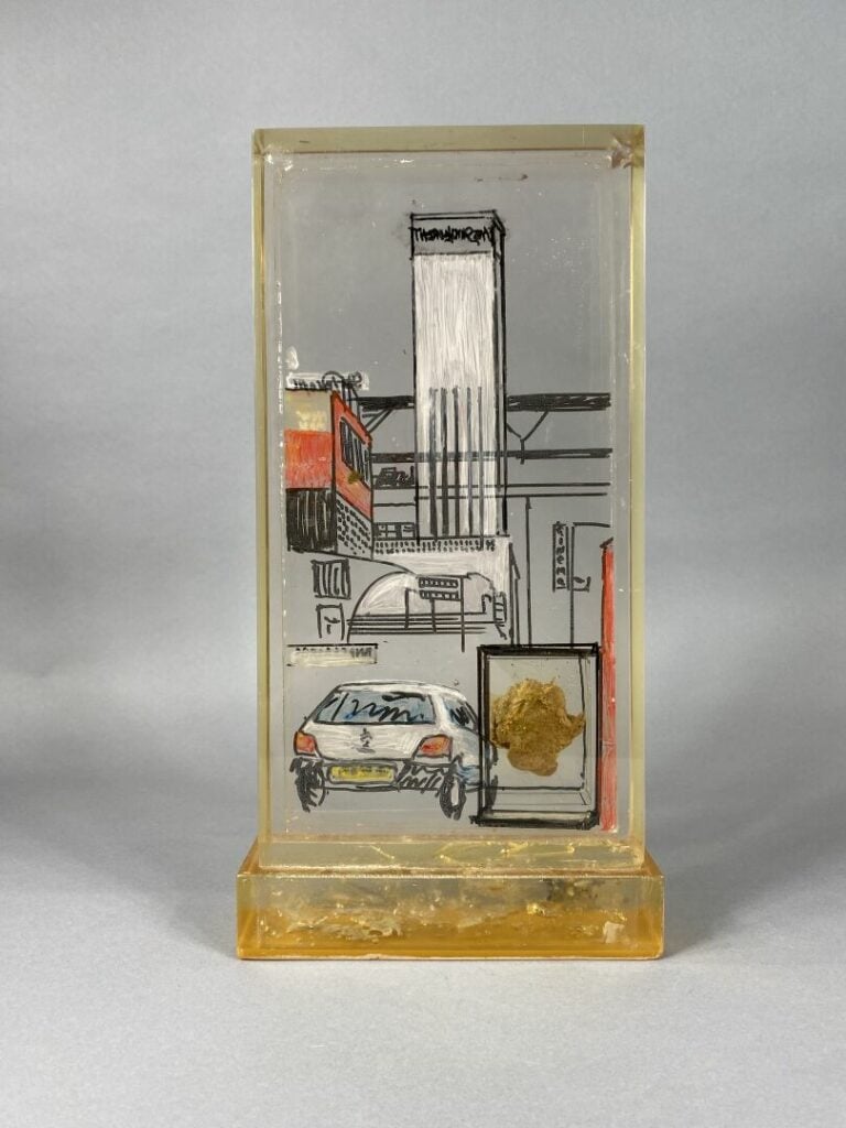 Joël PASCAL (1948) - Sculpture et peinture Vue de ville sur résine - Signée - 4…