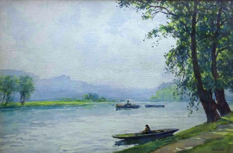 Isidore ROSENSTOCK (1880-1956) - Pêcheur sur la rivière - Aquarelle sur papier,…