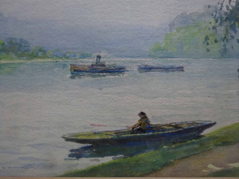 Isidore ROSENSTOCK (1880-1956) - Pêcheur sur la rivière - Aquarelle sur papier,…
