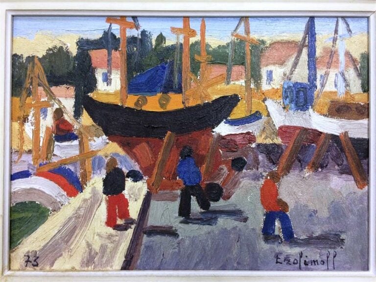 Pierre TROFIMOFF (1925-1996). - Bateaux en carénage - Huile sur toile, datée 73…