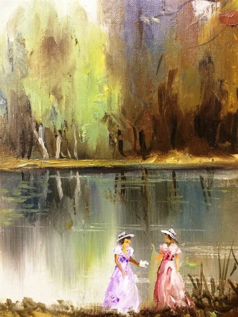 Pierre MANZONE (1915-2005). - Elégantes au bord d'un lac - Huile sur toile, sig…