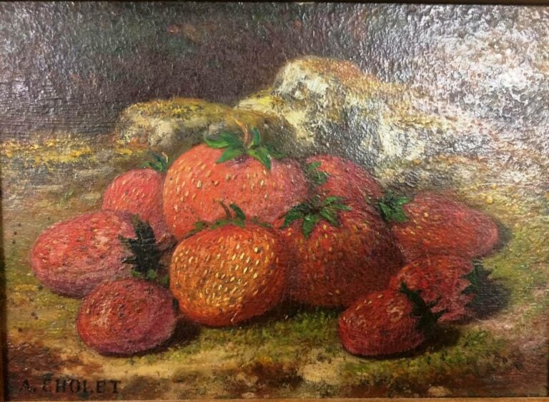 A. CHOLET (XIXème siècle). - Nature morte aux fraises et Nature morte aux framb…