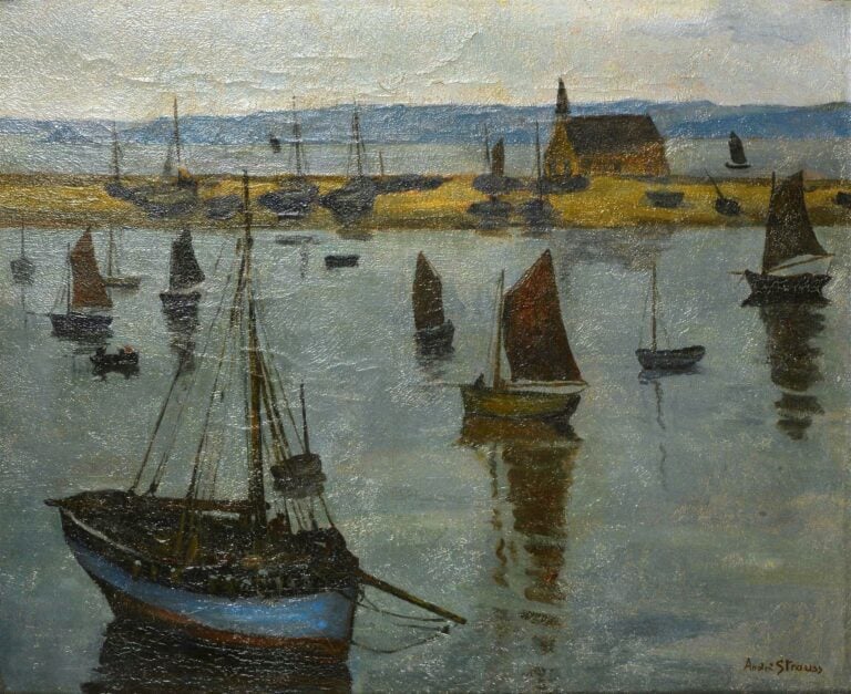 André STRAUSS (1885-1971). - Bateaux à voile en Bretagne - Huile sur toile, sig…