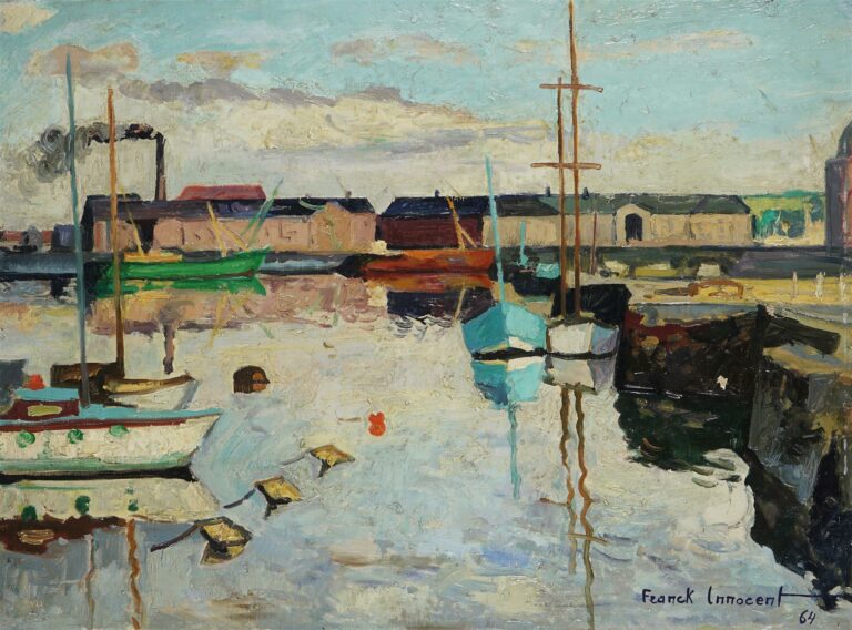 Franck INNOCENT (1912-1983). - Bassin Duquesne à Dieppe, 1964 - Huile sur toile…