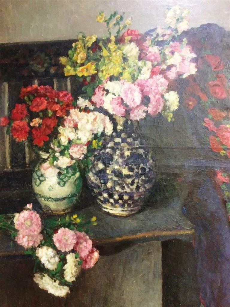Ritta BOEMM (1868-1948). - Nature morte aux vases de fleurs - Huile sur toile,…