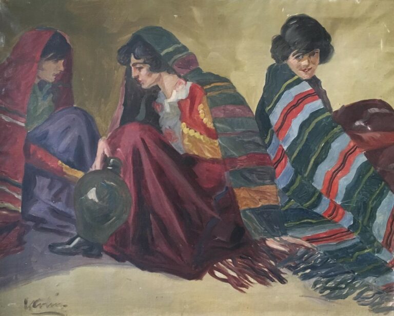 Ecole orientaliste du XXème siècle. - Etude de trois femmes d'Afrique du Nord -…