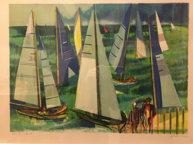 Camille HILAIRE (1916-2004). - Voiliers en mer - Lithographie sur papier, menti…