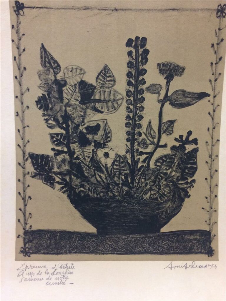 Avni ARBAS (1919-2003). - Nature morte au pot fleuri, 1956 - Lithographie sur p…