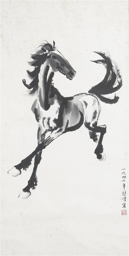 D'après Xu BEIHONG (1895-1953) - Cheval au galop - Encre sur papier quadrangula…