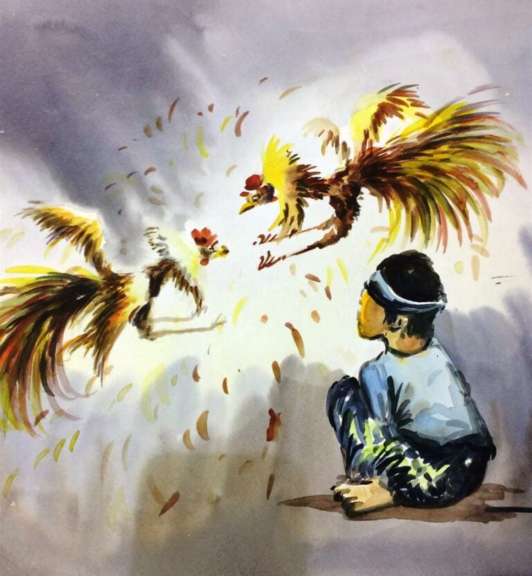 PROBABLE ECOLE VIETNAMIENNE (Actif XXe siècle)° - Petit garçon observant un com…