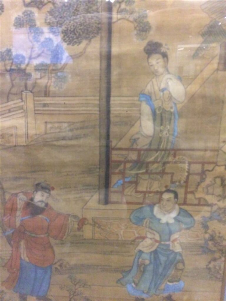 Ecole chinoise du XXème siècle. - Scène aux personnages sous une pagode - Dessi…