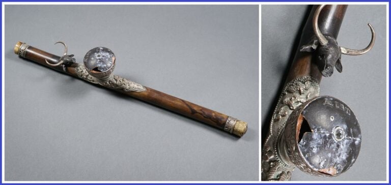 PIPE A OPIUM A FÛT DE BAMBOU - Chine ou Vietnam, Epoque XXe siècle - A fût tubu…