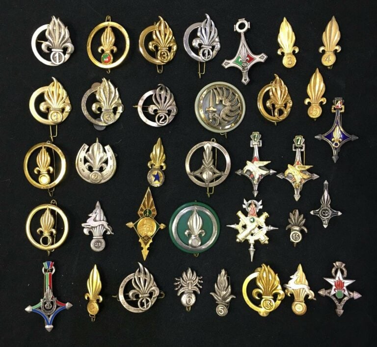 Ensemble de trente-quatre insignes de Régiments Etrangers d'Infanterie (REI).