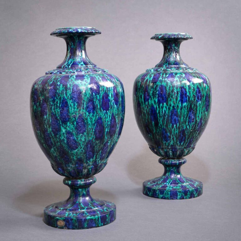 Auguste JEAN (1830-1890). - Paire de vases en céramique émaillée de forme balus…