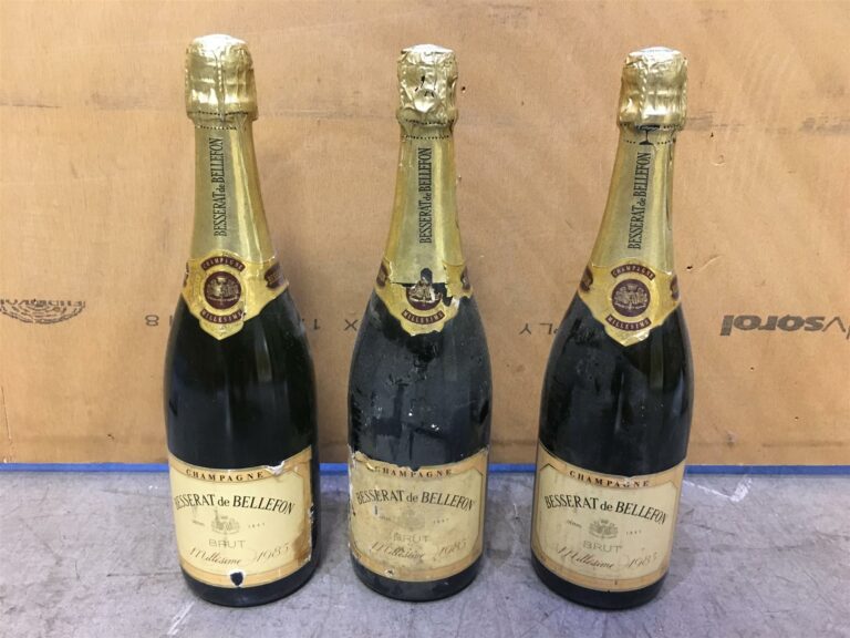 3 bouteilles, CHAMPAGNE, BESSERAT DE BELLEFON, 1985 (étiquettes abîmées).